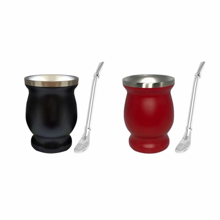 Double Wall Gourd Tea Cup 8oz Stainless Steel Yerba Mate Tea Cup Straw Set  |   Kitchen Tools Kitchen Accessories Black