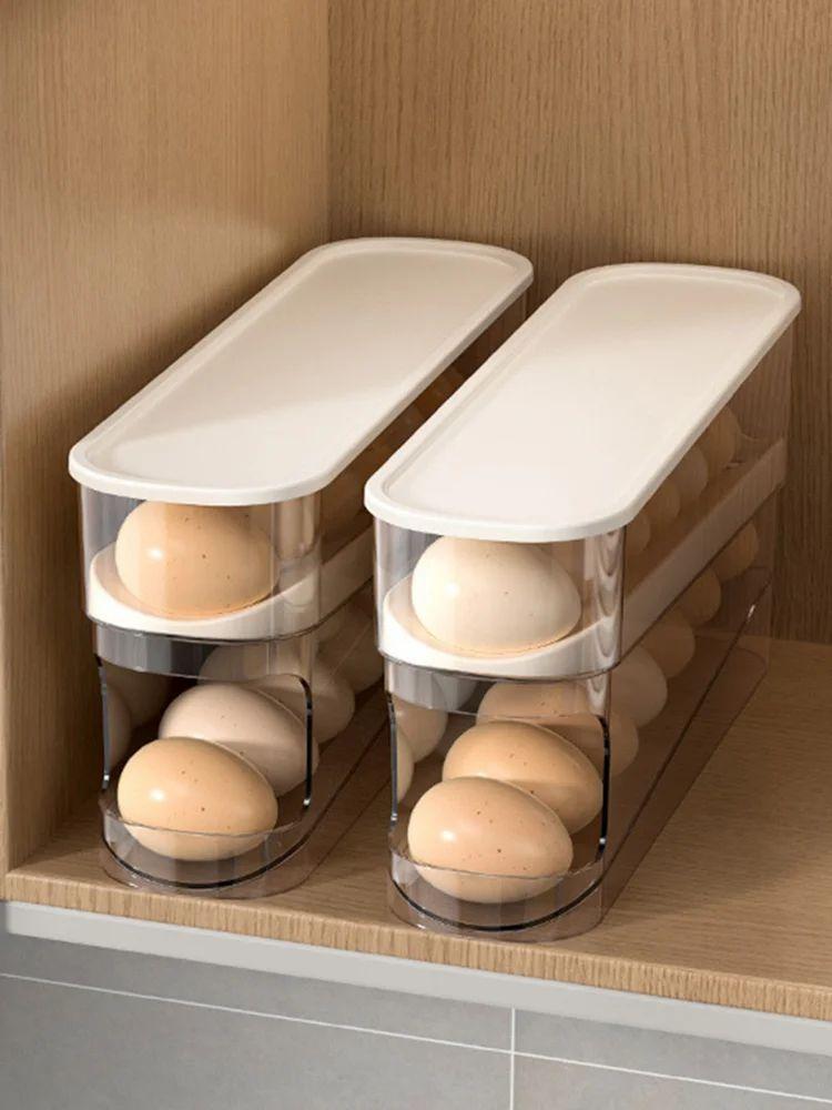 Fridge Egg Dispenser Double Rows Egg Organizer Container for Fridge Refrigerator  |   Kitchen Storage Kitchen Storage Kitchen Storage