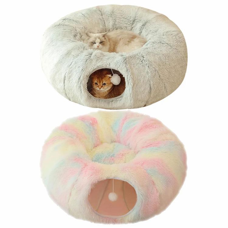 Winter Warm Cat Cave Round Foldable Cat House Long Plush Cat Tunnel Bed Cat Tube  |   Cat Accessories Cat Accessories Cat Accessories