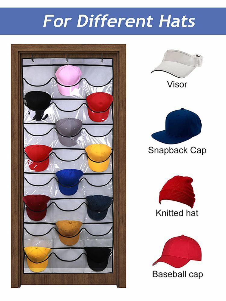 24 Deep Pockets Hat Organizer Racks for Baseball with 3 Hooks for Bedroom  |   Indoor Storage Indoor Storage Indoor Storage